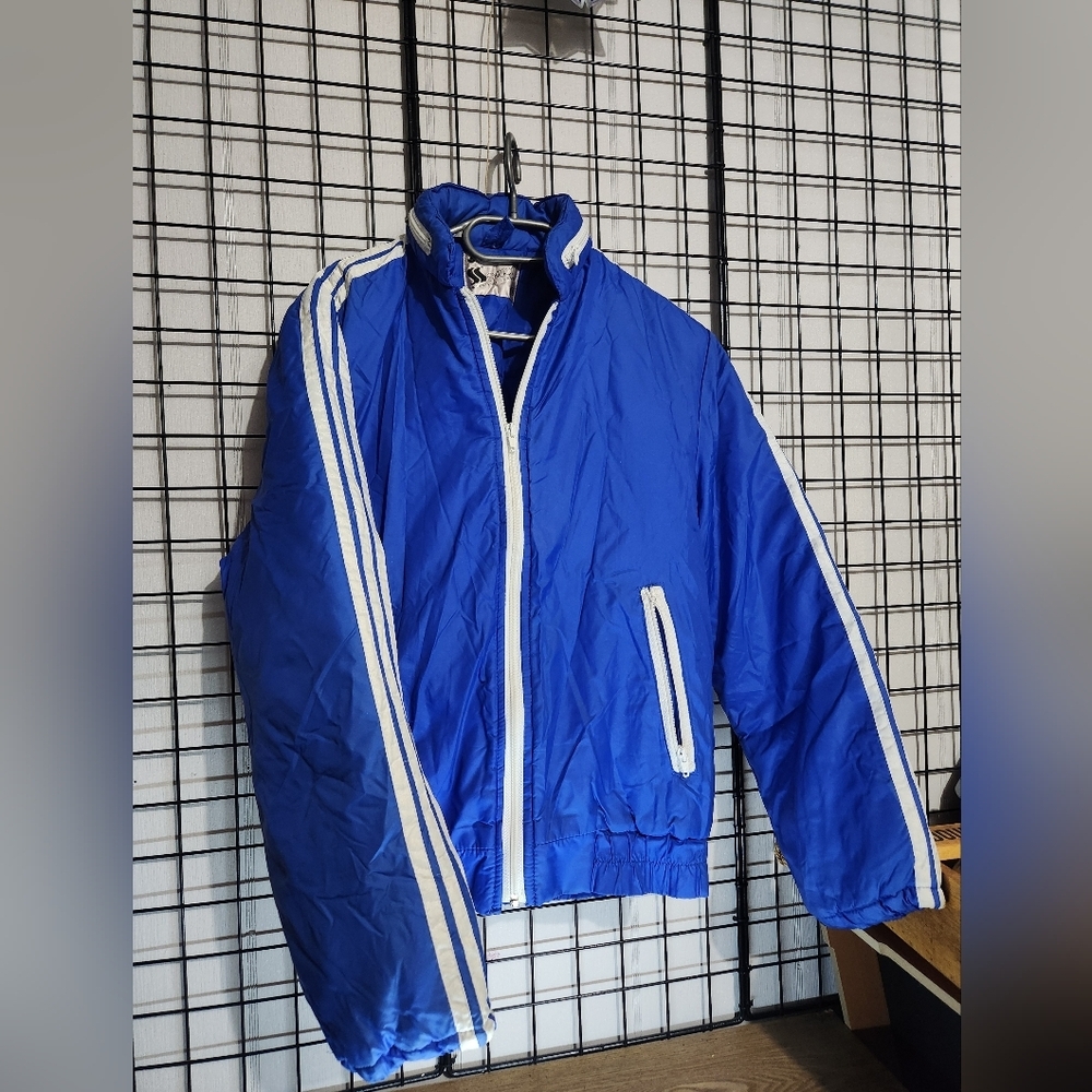 Vintage BLUE puffer Style Canadian JACKET With Hood Track Style